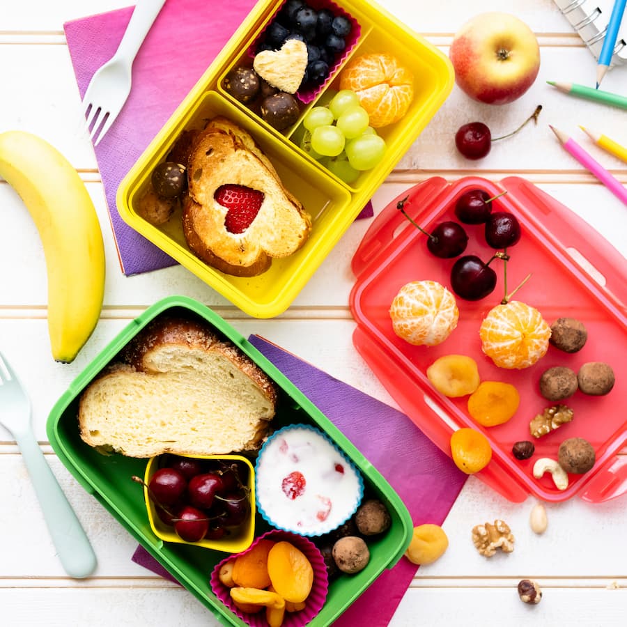 healthy kids snacks in a colorful lunchbox