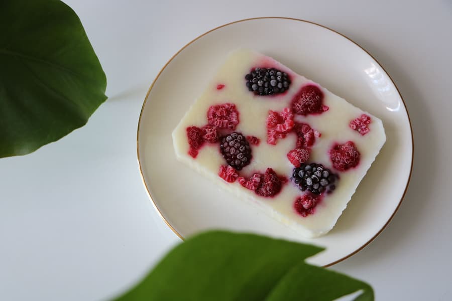 frozen yogurt with mixed berries on a plate healthy snack for kids