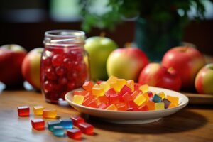 healthy fruit snacks with fresh apples and homemade fruit gummies