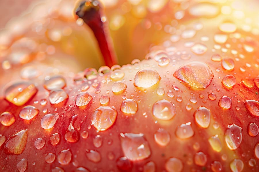 Close-up of a fresh red apple with water droplets